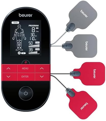 Beurer EM59 Digital 3-in-1 TENS Unit, EMS & Heat Therapy for Pain Relief & Relaxation, Muscle Stimulator with 2 Adjustable Channels, 64 Applications, Timer Function by BeurerNorthAmerica