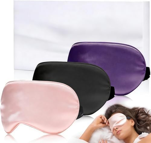 Eye Mask for Sleeping,3 Pack Silk Sleep Masks for Women Men-Blindfold for Travel on Airplane,100% Pure Silk Eye Mask for Sleep with Adjustable Strip（Black-Pink-Purple） by L%C3%93VFEIFAN