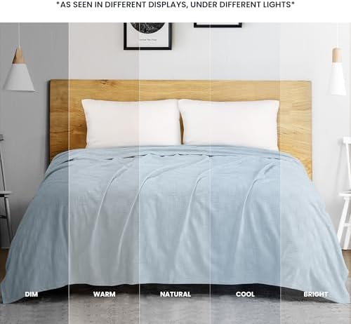 Utopia Bedding 100% Cotton Thermal Blanket Sky Blue Queen, 90x90 Inches - Image 4