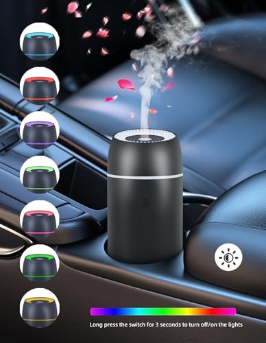 Car Diffuser for Essential Oils Portable Mini Ultrasonic Mist Humidifier 100ml USB Aromatherapy Diffuser Freshener with Colorful Lights for Small Space Home Office Bedroom (Black) - Image 3