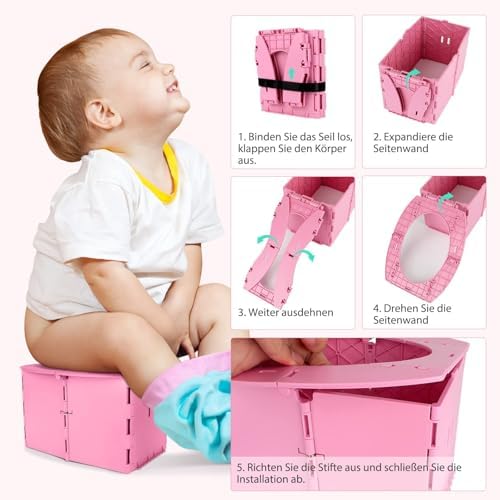 Travel Potty for Kids, Reusable Portable Folding Potty for Toddler, Foldable Toilet for Outdoor Camping, Toddler Potty Seat(Pink) - Image 4