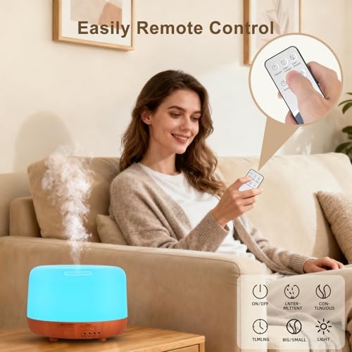 Marchred 300ML Essential Oil Diffuser, Small Aromatherapy Diffuser with Remote, 7-Color LED Light, 4 Timer Settings, Safe Auto-Off, for Bedroom, Desk, Home Office - Image 3