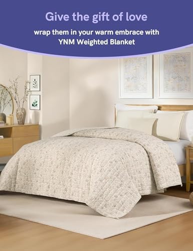 YnM 12lbs Weighted Blanket for Adults, Linen Heavy Bed Throw Blanket with Cooling Glass Beads for All Season Use, Ideal for ~110lbs (60x80 Inches, Queen, Botanical) - Image 4