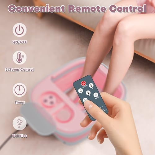 Collapsible Foot Spa Bath Massager with Heat, Remote, Temperature Control, Timer, Foot Soaking Tub with Pedicure Kit & 3 Attachments, Pedicure Foot Spa for After Work Relaxation (Pink) - Image 3