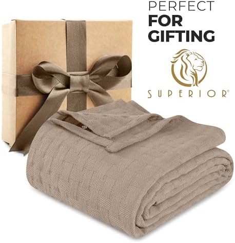 Superior Cotton Blanket Breathable All Season Comfy Bedding, Full/Queen, Khaki - Image 3