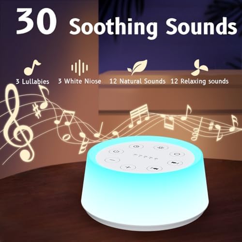 ColorsNoise White Noise Machine with 30 Sleep Music 5 Timers 12 Colors Baby Night Light with Memory Function Sound Machine for Sleep Nursery Home Travel(T-White) - Image 2