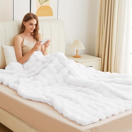 ORINOVA White Furry Blanket King Size Soft Faux Fur Throw Fuzzy Bunny Fur Blanket for Bed Cozy 90x108 Fluffy Blankets King for Bedroom Living Room Home Decor Gifts 1000 GSM by ORINOVA