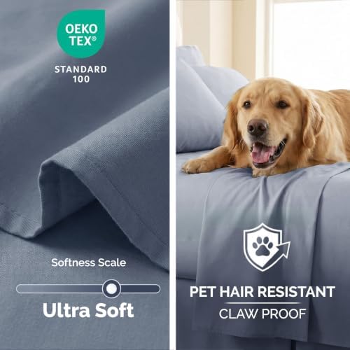 Oversized Queen Flat Sheets Only 2 Pack Set Wrinkle Free 90x102 Slate Blue - Image 4