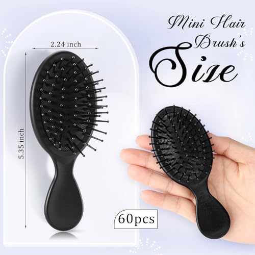 60 Pcs Black Mini Hair Brushes Bulk for Homeless Soft Bristles Adds Shine Scalp Massage and Detangling Travel Hair Combing for Women Spa Party Favors - Image 2