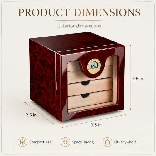 Woodronic Cigar Humidor Cabinet for 50-100 Cigars with Humidifier and Hygrometer, Spanish Cedar Lined Trays and Dividers, Rosewood Finish, Gift for Men - Image 2