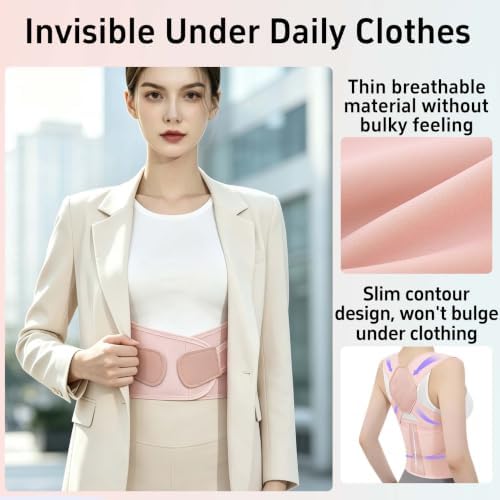 Posture Corrector for Women and Men Back Brace Upper Back Support Adjustable Breathable Shoulder Straightener Hunchback Correction Clavicle Back Pain Relief Comfortable Daily Wear Pink Small - Image 3