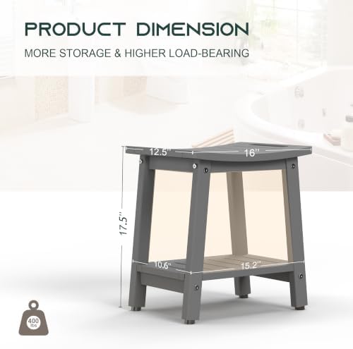 Waterproof HDPE Shower Bench for Inside Shower, Shower Stool, Grey - Image 2