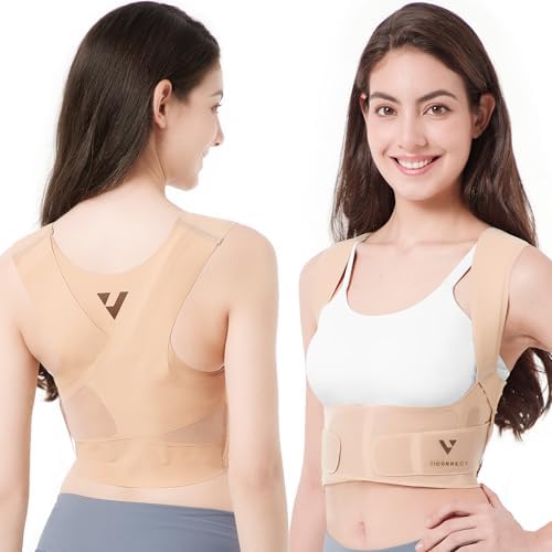 Vicorrect Adjustable Posture Corrector for Women: Invisible Under Clothes - Comfortable Back Support Bra for Upper Back Neck Shoulder Pain Relief - Ideal for Sitting Exercise Daily Wear (Beige Medium) by VICORRECT