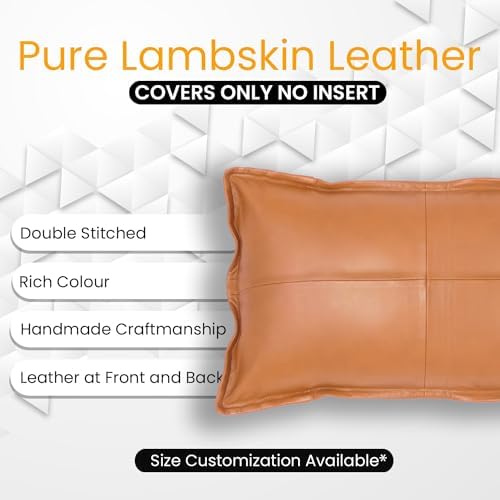LL LEATHER LOVERS 100% Lambskin Leather Pillow Cover - Sofa Cushion Case - Decorative Throw Covers for Living Room & Bedroom, Camel Antique Box Pack of 1-12X20 Inch - Image 3