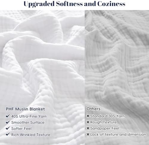 PHF 100% Cotton Muslin Blanket King Size 108"x90", 4-Layer Lightweight Gauze Throw, Breathable Cloud-Soft Minimalist Blanket for Bed, Couch, Camping & Baby, White, Ideal Gift - Image 4