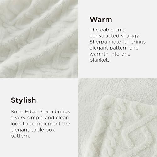 Bedsure Gentlesoft Sherpa King Size Blanket for Bed- Fleece Fluffy & Cozy Cable Jacquard Tufted for Women Gift, Thick and Warm Christmas Blanket for Winter, Cream, 108x90 Inches - Image 4