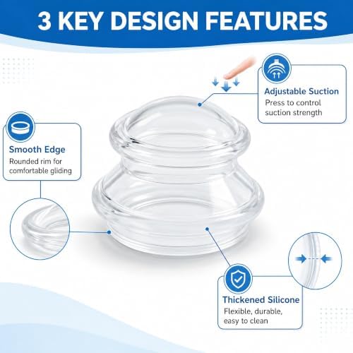 ELERA Silicone Cupping Set for Face & Body, 4 Pcs Facial Cupping Therapy Kit, Lymphatic Drainage Tool & Fascia Massage Cups for Neck, Shoulder & Muscle Pain Relief (2 Medium, 2 Small) - Image 4