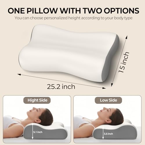 Polovo Cervical Neck Pillow - Ergonomic Side Sleeper Pillow for Pain Relief, Contour Memory Foam Pillows for Deep Sleep, Orthopedic Cooling Pillow Bed Pillow for Side Back Stomach Sleepers(White&Grey) - Image 5