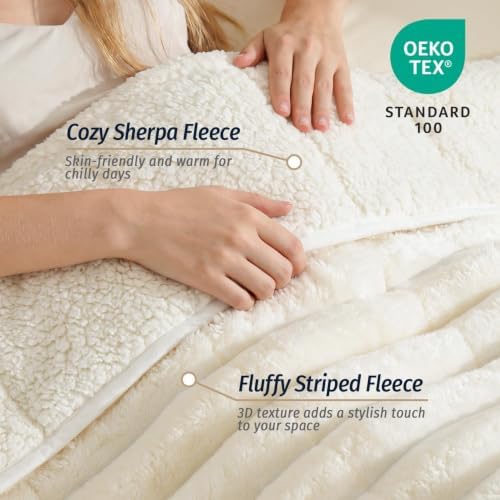 Fleece Weighted Blanket for Adults 48" x 72" 12lbs Striped Blankets,White - Image 3