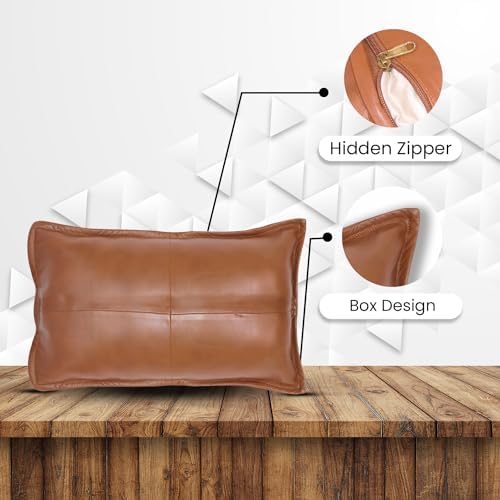 LL LEATHER LOVERS 100% Lambskin Leather Pillow Cover - Sofa Cushion Case - Decorative Throw Covers for Living Room & Bedroom, Mango Tan Antique Pack of 1-20X28 Inch - Image 3
