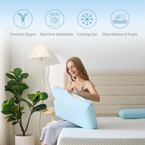 Cooling Gel Memory Foam Pillow for Hot & Side Sleepers, Neck Support, Blue - Image 5