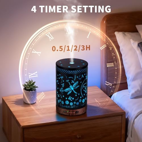 Essential Oil Diffuser 120ML Metal Aromatherapy Diffuser with Timer, Cool Mist Humidifier with Auto Shut-Off & 7 Color Lights for Home Office Spa (Dragonfly) - Image 3