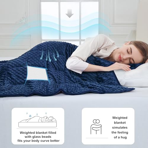 Alomidds Weighted Blanket (48"x72",15lbs Twin Size - Navy), Weighted Blankets for Adults, Cooling Breathable Soft and Comfort Minky, Heavy Blanket Microfiber Material with Glass Beads - Image 4