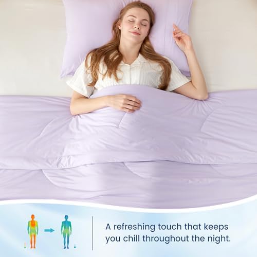 Cozy Bliss Cooling Comforter Twin Size, Reversible Lightweight Cooling Blankets for Hot Sleepers and Night Sweats, Q-Max>0.45 Soft Breathable Silky Smooth Summer Comforter, Lavender Purple, 68"x90" - Image 5