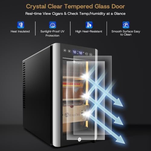 KingChii 25L Electric Cigar Humidors Temperature & Humidity Control Cabinet, Built-in Humidification System with Spanish Cedar Wood Shelves & Drawer Hygrometer for Men Gifts 200 Capacity - Image 4