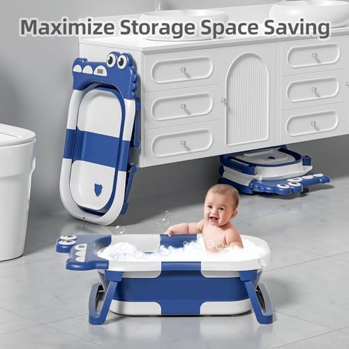 MoreFeel Collapsible Baby Bathtub for Newborn with Thermometer & 1 Hooded Towel & 1 Soft Floating Cushion,Portable Travel Bathtub with Drain Hole, Durable Foldable Baby Tubs for Infants to Toddler - Image 5