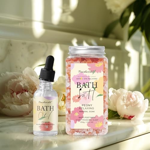 Spa Gift Set for Women, Peony 9 Pcs Bath Salts Set, Relaxation Gifts for Women, Self Care Set, Clean Moisturizing Skin, Gifts for Mom, Wife, Sister, Friend - Image 3