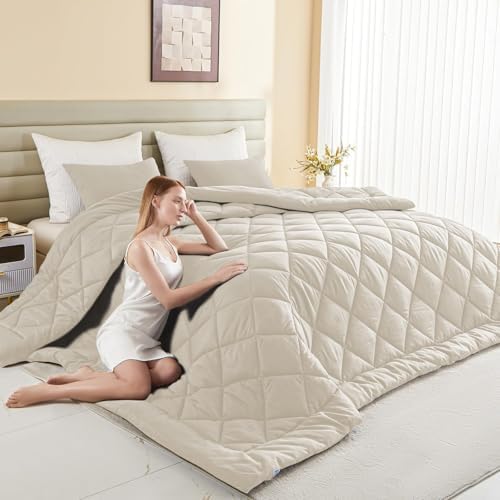 Oversized King Comforter, Extra Large King Size Comforter Oversized, All Season Soft Lightweight Quilt Down Alternative Duvet Insert with 8 Corner Tabs(120x120, Beige) by MIOTO
