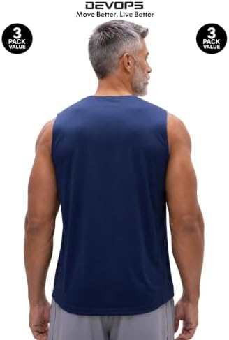 DEVOPS 3 Pack Sleeveless Men's Muscle Shirts Dry Fit Tank Top Gym - Image 3