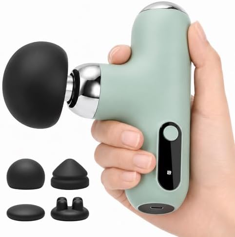 Rika Mini Massage Gun,Deep Tissue Muscle Massager with 4 Speeds & 4 Heads, Ultra Quiet Handheld Impact Massager to Relieve Pain, Suitable for Home, Office, and Travel by RIKA