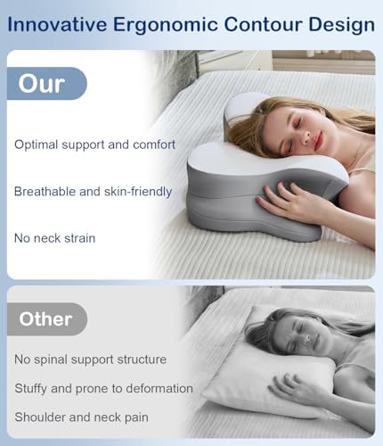 Cervical Neck Pillow, Memory Foam Pillow with Dual Height, White - Image 2