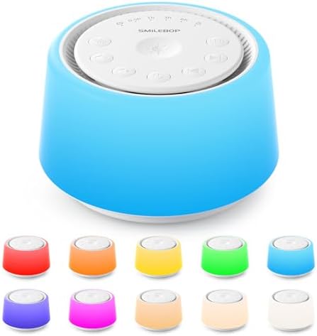 White Noise Machine with Night Light, 30 Soothing Sounds Portable Sound Machine for Baby and Adults, 10 Color Night Light, 5 Timer Options, Memory Function,Compact for Travel (White) by SMILEBOP