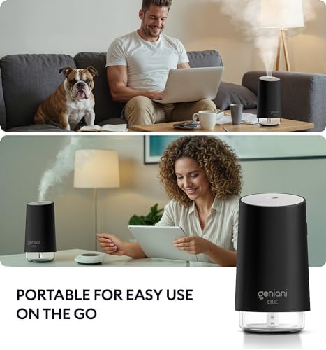 GENIANI Portable Small Cool Mist Humidifier – USB Powered (Not Rechargeable), Compact Desktop Humidifier for Plants, Office, Baby Room – Auto Shut Off & Night Light – Black, 0.25L - Image 2