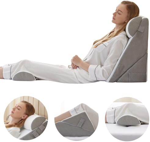 Bedluxe Adjustable 4pcs Bed Wedge Pillow Set, Memory Foam Wedge Pillows Post Surgery for Back, Neck, Leg Pain Relief, Pillow Wedge for Sleeping, Sitting up in Bed, Acid Reflux and GERD, White/Grey - Image 2