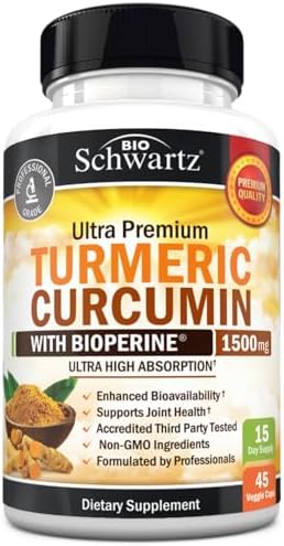 Turmeric Curcumin with Black Pepper Extract 1500mg, 45 Capsules by BioSchwartz