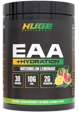 Huge EAA + Hydration, Essential Amino Acids Powder, EAAs & BCAAs, Intra & Post Workout Recovery Powder, Muscle Growth, Recovery & Performance, 10g EAAs & Electrolytes, Watermelon Lemonade, 30 Servings by HugeSupplements%7CPre-WorkoutsCreatineBodybuildingSupplements