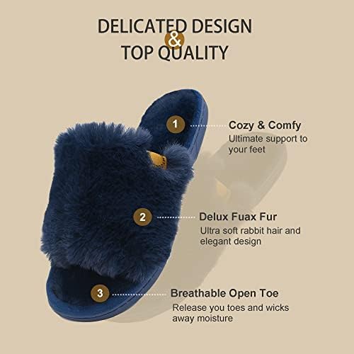 Onmygogo Indoor Slippers for Women Open Toe with Memory Foam, Soft Faux Fur Nonslip House Slippers - Image 4