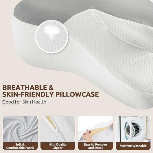 DONAMA Cervical Neck Pillow for Pain Relief,Odorless Contour Memory Foam Pillows with Cooling Pillowcase Cozy Sleeping, Orthopedic Ergonomic Bed Pillows for Side Back Stomach Sleepers - Image 6