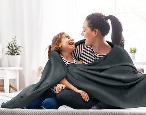 Utopia Bedding 100% Cotton Thermal Blanket Smoke Gray Full, 90x84 Inches - Image 3