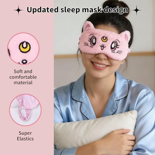 PERFECTSIGHT Sleep Eye Masks, Cute Cat Sleep Eye Cover Lightweight Adjustable Eyeshade Mask Cover for Women Men Sleep Travel Nap, Pink+White Kitty - Image 5
