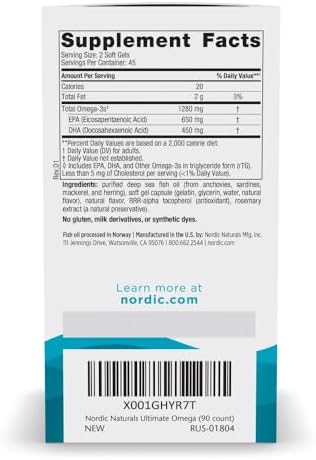 Nordic Naturals Ultimate Omega, Lemon Flavor - 90 Soft Gels - 1280 mg Omega-3 - High-Potency Omega-3 Fish Oil Supplement with EPA & DHA - Promotes Brain & Heart Health - Non-GMO - 45 Servings - Image 2