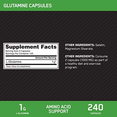 Optimum Nutrition L-Glutamine Muscle Recovery Capsules, 1000mg, 240 Count (Package May Vary) (Pack of 2) - Image 2