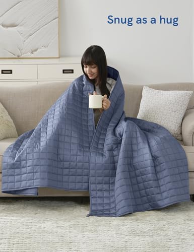 YnM King Size Cooling Weighted Blanket for Adults (88x104 Inches, 20 Pounds, Blue Grey), Perfect for Hot Sleepers with Cooling Rayon/Glass Beads, Heavy Bed Blanket for Couple on Queen or King Bed - Image 4