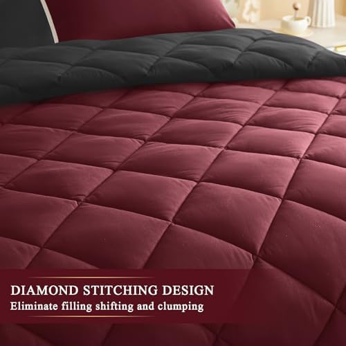 MIOTO 120x98 Oversized King Comforter,Super King Size Comforter Oversized, All Season Soft Lightweight Quilt Down Alternative Duvet Insert with 8 Corner Tabs, Burgundy/Black - Image 4