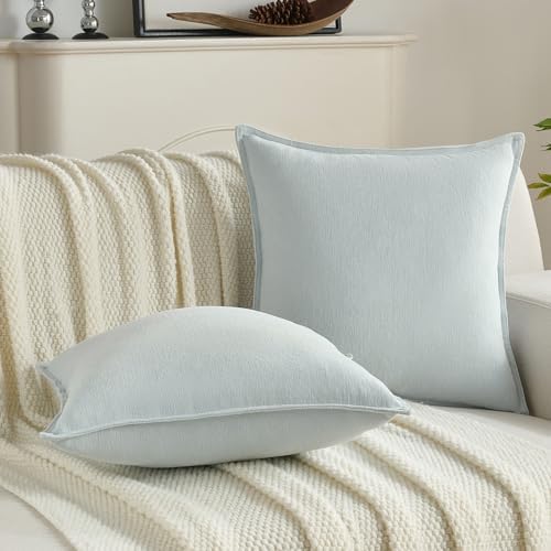 FUTEI Pack of 2 Chenille Throw Pillow Covers 16x16 Inch, Light Blue - Image 5