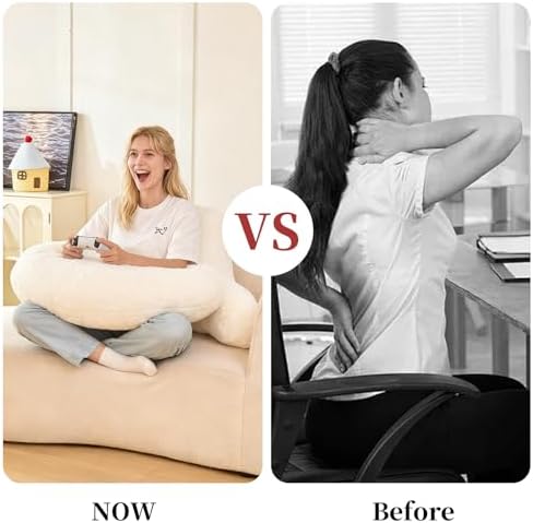 17" Reading Pillow for Bed,U Shaped Arm & Elbow Support,White Faux Fur - Image 6